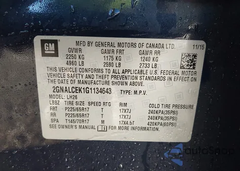 2016 Chevrolet Equinox Lt из США, поврежденный, VIN 2GNALCEK1G1134643